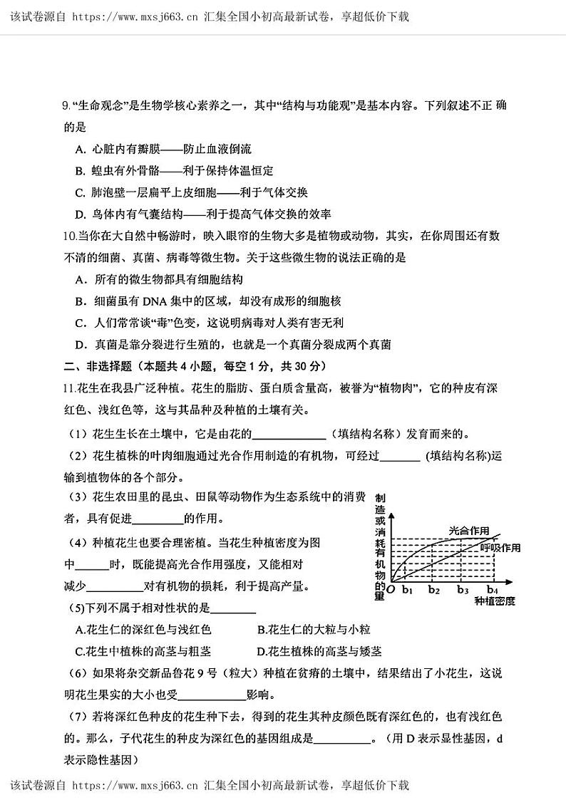 2024年湖北省谷城县中考一模考试生物试题第3页