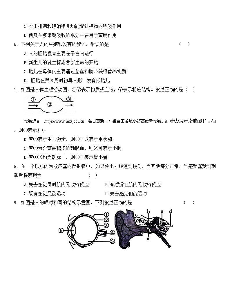 吉林省松原市前郭第三中学2023-2024学年八年级下学期生物期中试卷03