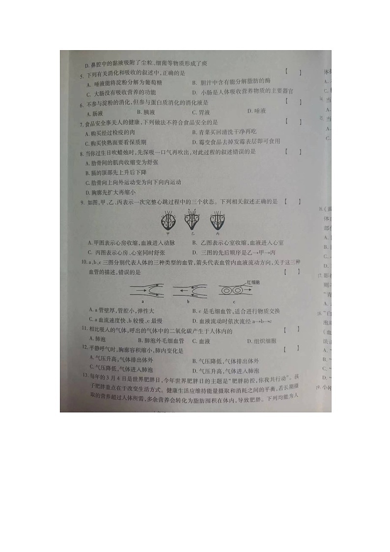 河南省商丘市民权县2023-2024学年七年级下学期5月期中生物试题02
