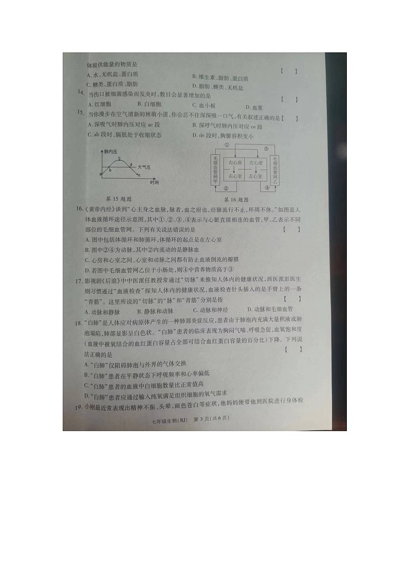 河南省商丘市民权县2023-2024学年七年级下学期5月期中生物试题03