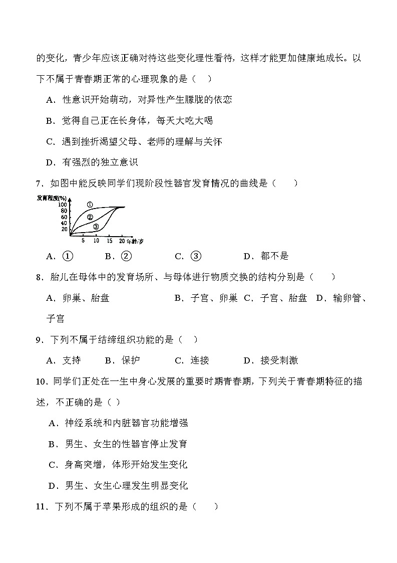 2024年七年级生物下册苏教版-第八章 人的生殖和发育（章节提升卷）（原卷版+解析版）02