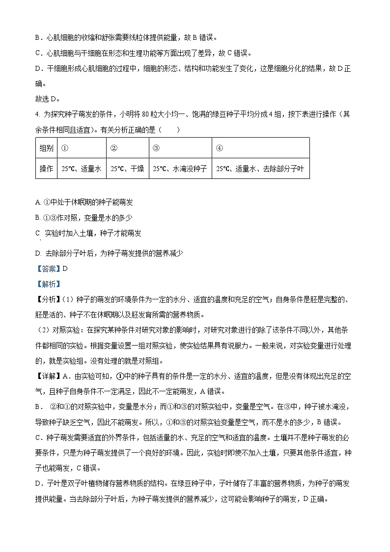 2024年陕西省汉中市宁强县八年级中考二模生物试题（解析版）第3页