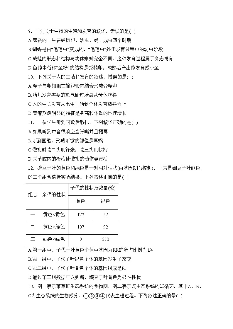 江苏省连云港市2024年中考二模生物试卷(含答案)03