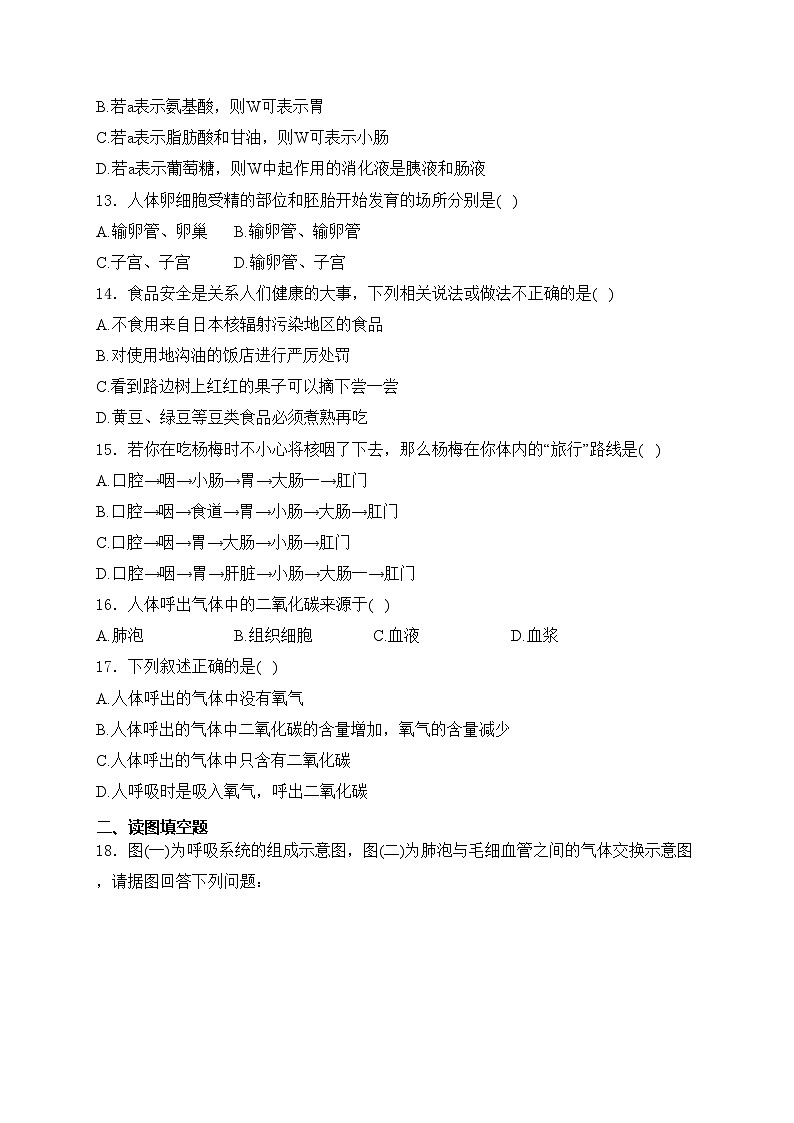 内蒙古杭锦后旗陕坝中学2023-2024学年七年级4月月考生物试卷(含答案)第3页