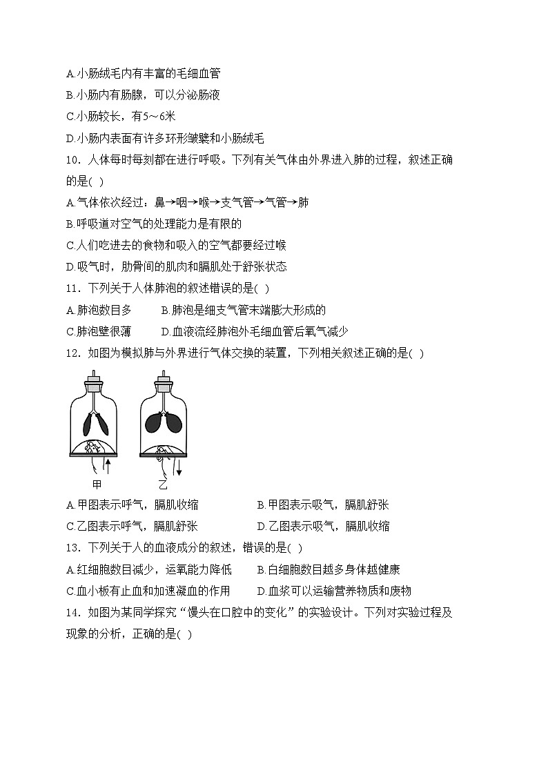 山西省吕梁市交城县2023-2024学年七年级下学期期中考试生物试卷(含答案)02
