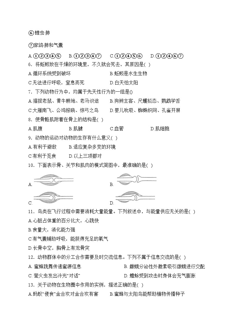 新疆师范大学附属中学2023-2024学年八年级上学期期末考试生物试卷(含答案)第2页