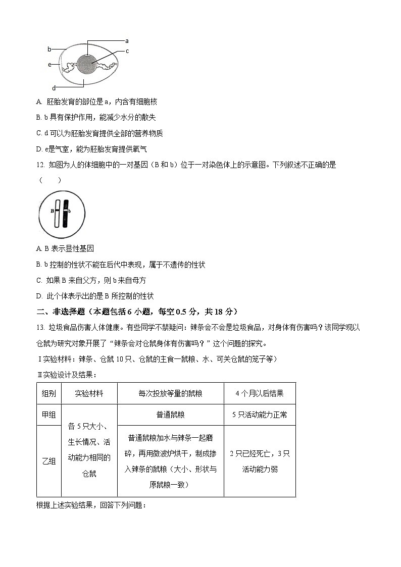 辽宁省辽阳市灯塔市2023-2024学年八年级下学期期中生物试题（原卷版+解析版）03