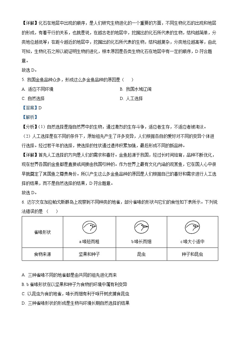 山东省菏泽市定陶区2023-2024学年八年级下学期期中生物试题（原卷版+解析版）03