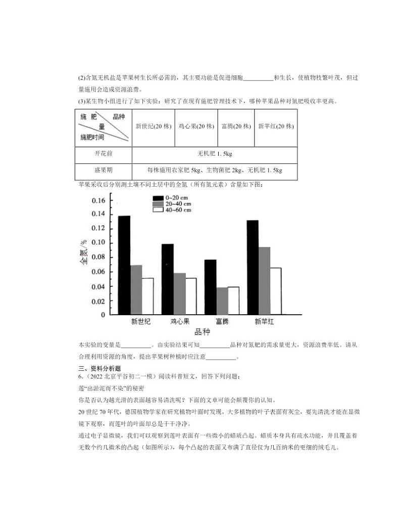 2022～2024北京初二一模生物试题分类汇编：植株的生长02