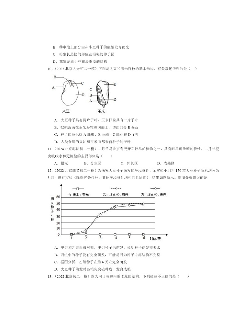 2022～2024北京初二一模生物试题分类汇编：被子植物的一生章节综合03