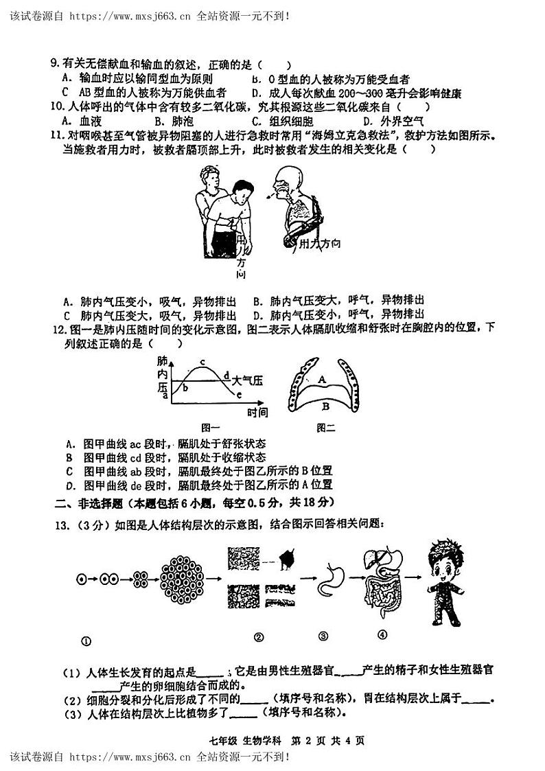 辽宁省沈阳市协作体(沈阳7中.锦州实验等)2023-2024学年七年级下学期期中考试生物试题第2页