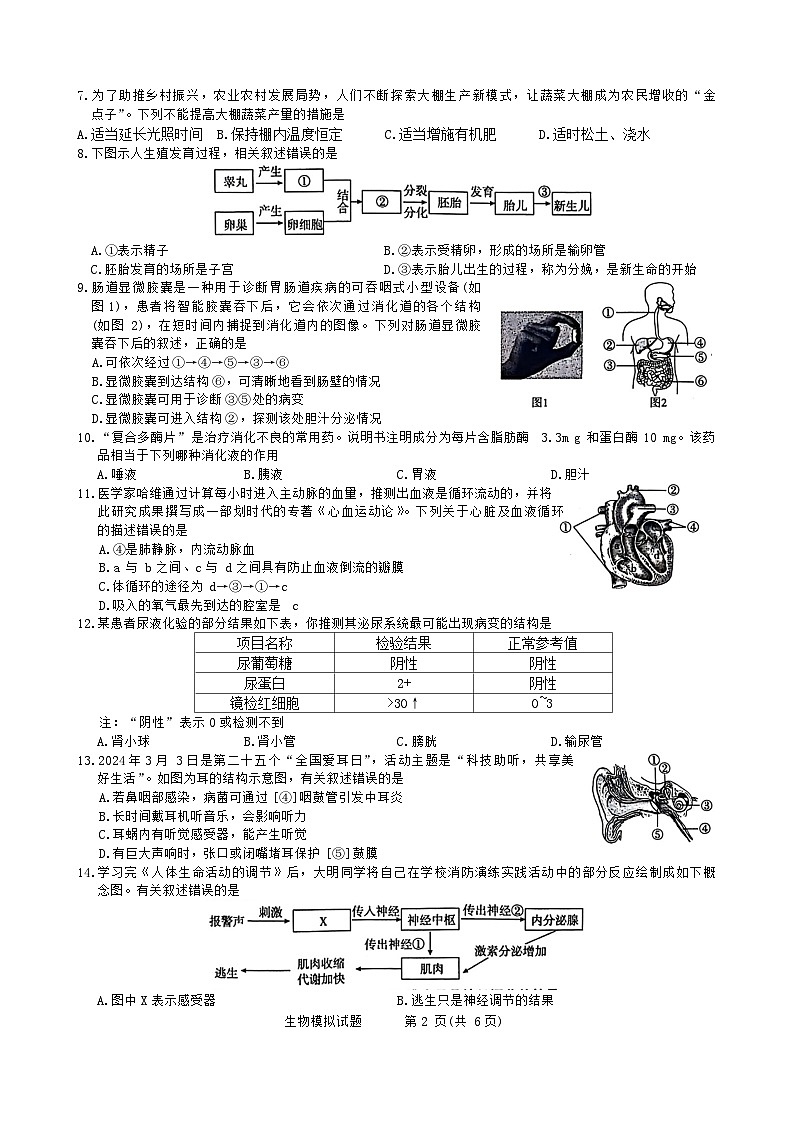 2024年山东省聊城市阳谷县实验中学中考生物模拟题第2页