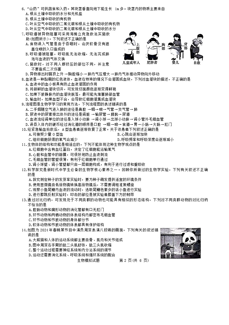 2024年山东省聊城市慧德中学等中考生物模拟题第2页