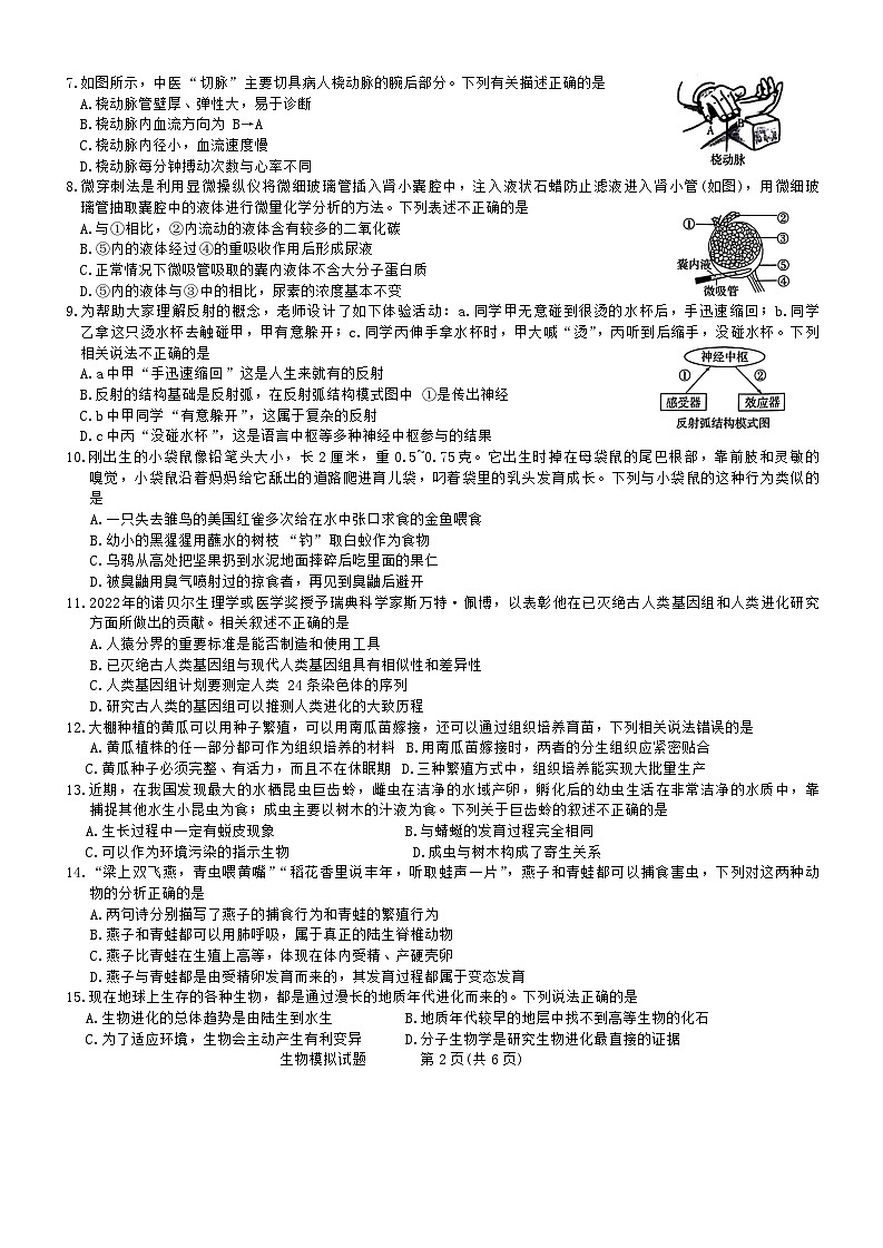 2024年山东省聊城市阳谷县实验中学中考生物模拟题第2页