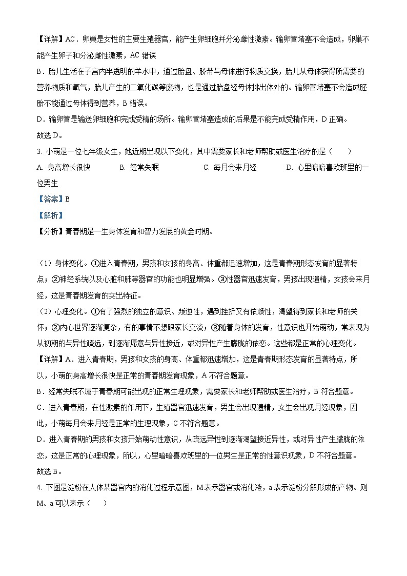 山西省晋中市寿阳县2023-2024学年七年级下学期期中生物试题（解析版）第2页
