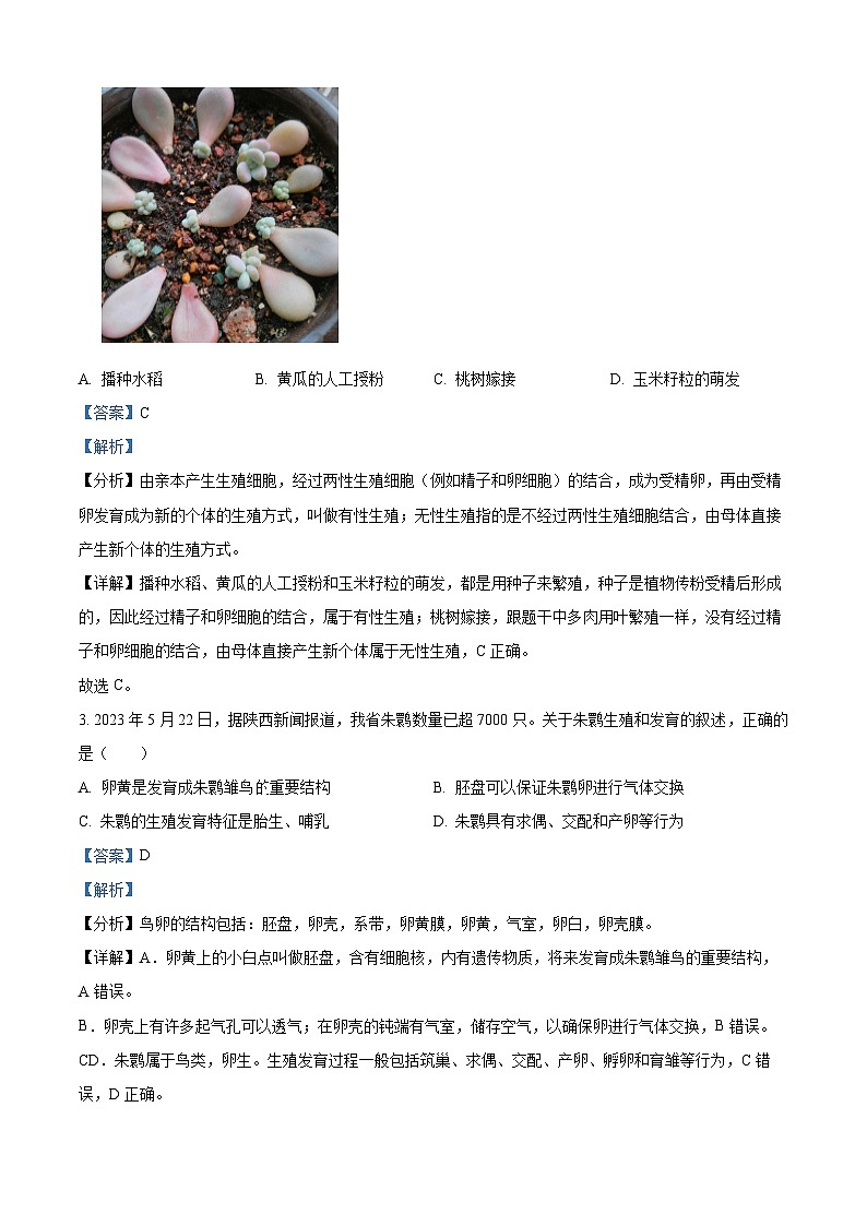 山西省吕梁市交城县2023-2024学年八年级下学期期中生物试题（原卷版+解析版）02