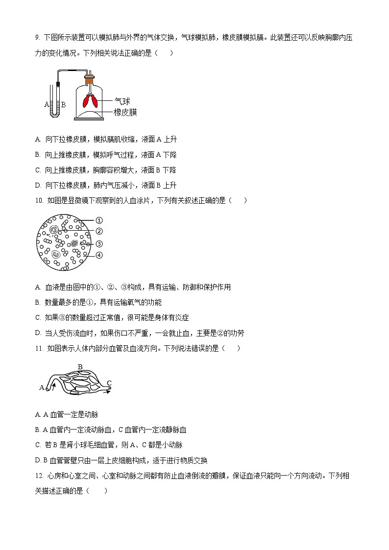 山东省临沂市沂水县2023-2024学年七年级下学期期中生物试题（原卷版）第3页