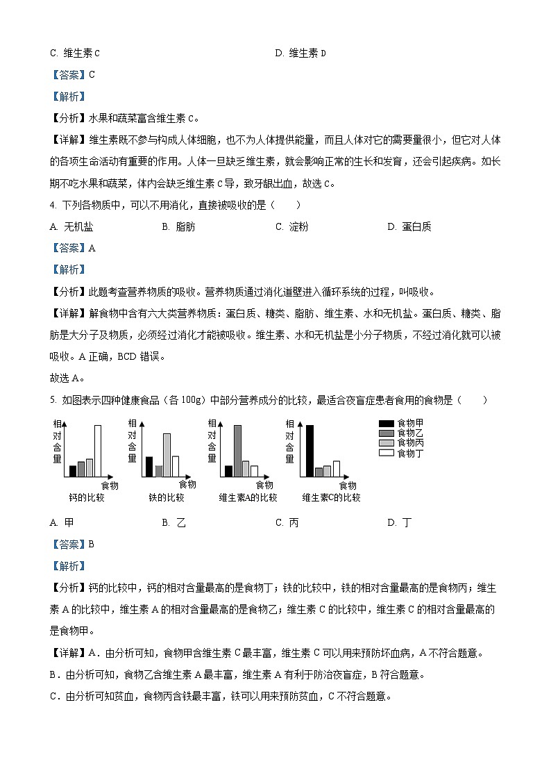 福建省漳平市2023-2024学年七年级下学期期中生物试题（原卷版+解析版）02