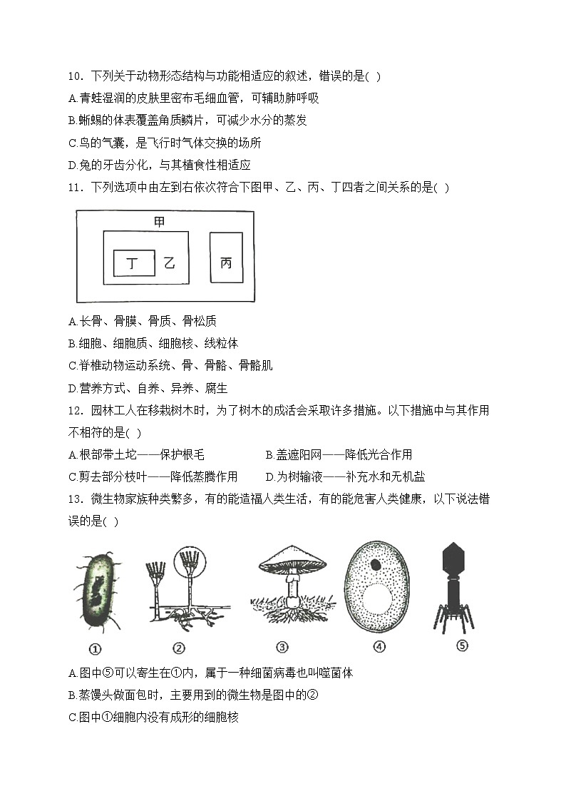 河南省洛阳市洛龙区2024届九年级下学期中考第一次模拟考试生物试卷(含答案)03