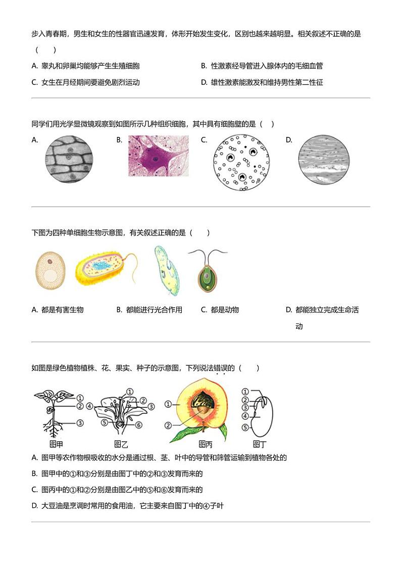 2024年山东烟台蓬莱区初二中考一模生物试卷03