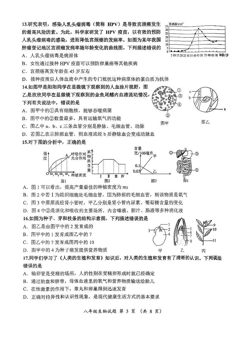 2024年山东省济南市槐荫区八年级中考第三次模拟考试生物试题03
