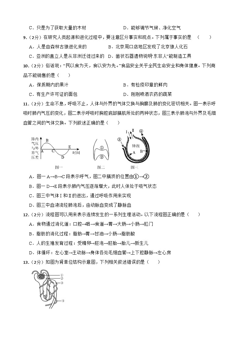2024年甘肃省金昌市金川区双湾中学联片教研九年级三模生物试题第2页