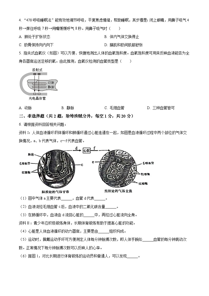 内蒙古鄂尔多斯市伊金霍洛旗2023-2024学年七年级下学期期中生物试题（原卷版+解析版）02