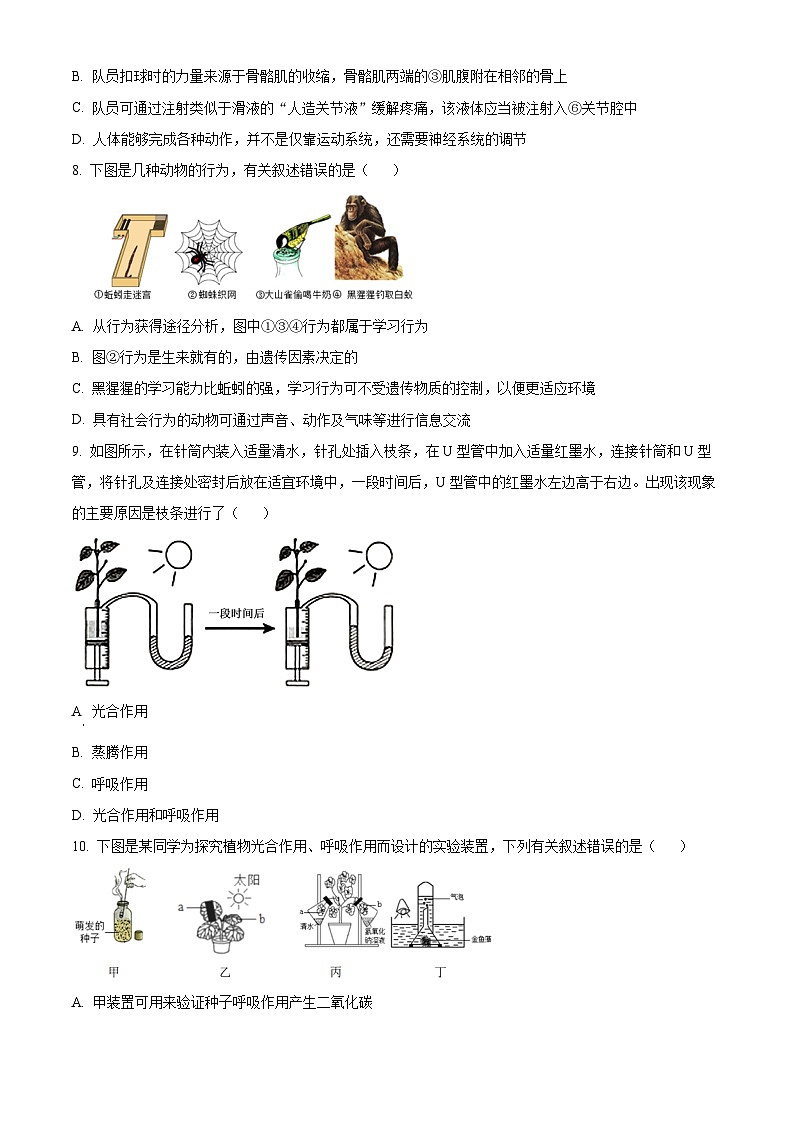 山东省济南市历城区2023-2024学年八年级下学期期中生物试题（原卷版+解析版）03