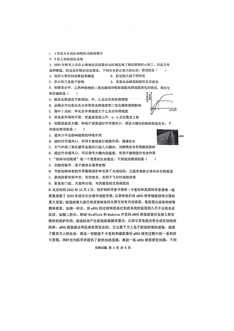2024年山东省菏泽市单县八校中考二模生物试题02