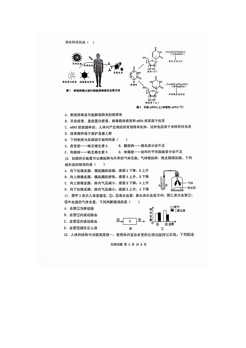 2024年山东省菏泽市单县八校中考二模生物试题03