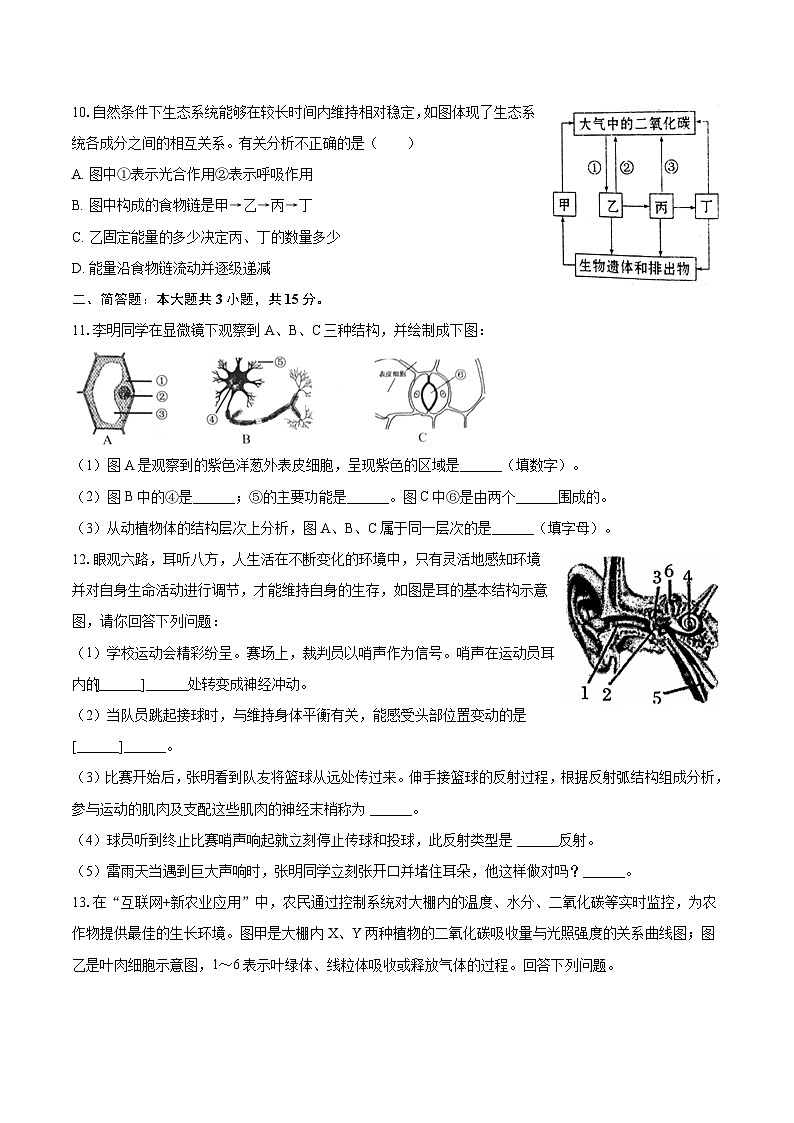 2024年安徽省淮南市凤台县中考生物模拟试卷（四）03