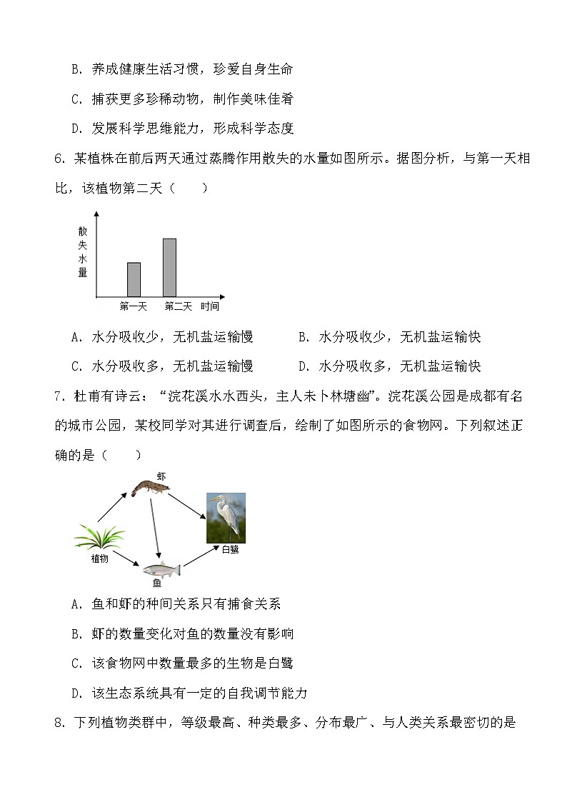 2024年四川省成都市初中学业水平考试生物学模拟卷（一）第2页
