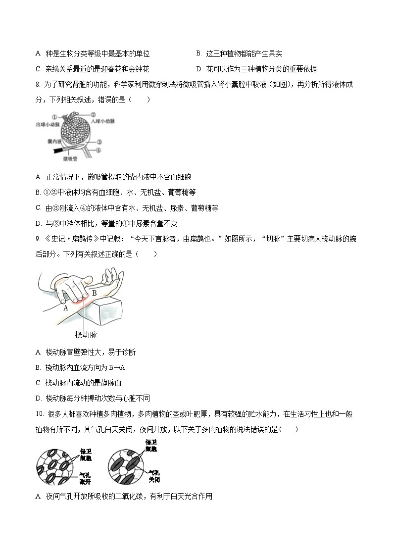 2024年河北省保定市清苑区中考二模生物试题（原卷版+解析版）03