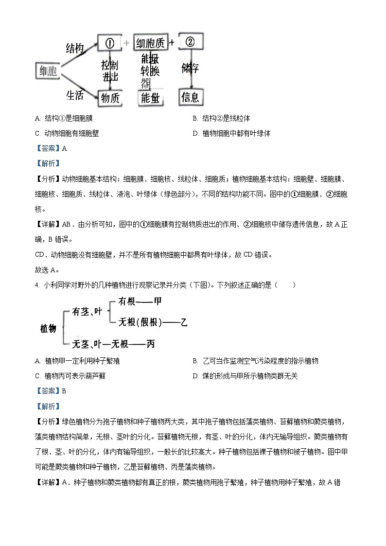 2024年江西省九江市永修县中考二模生物试题（原卷版+解析版）02