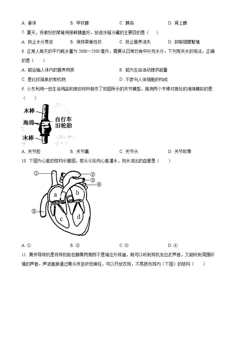 2024年江西省九江市永修县中考二模生物试题（原卷版+解析版）02