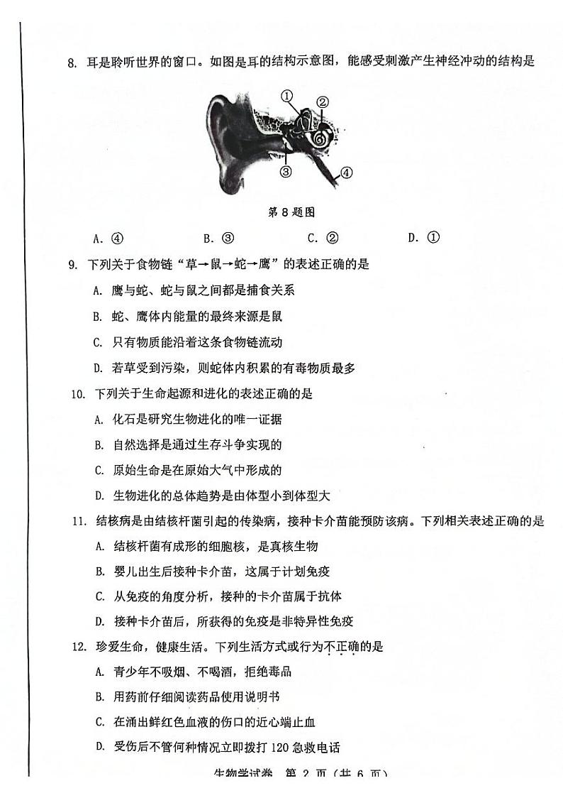 2024年辽宁省丹东市中考一模生物试题02