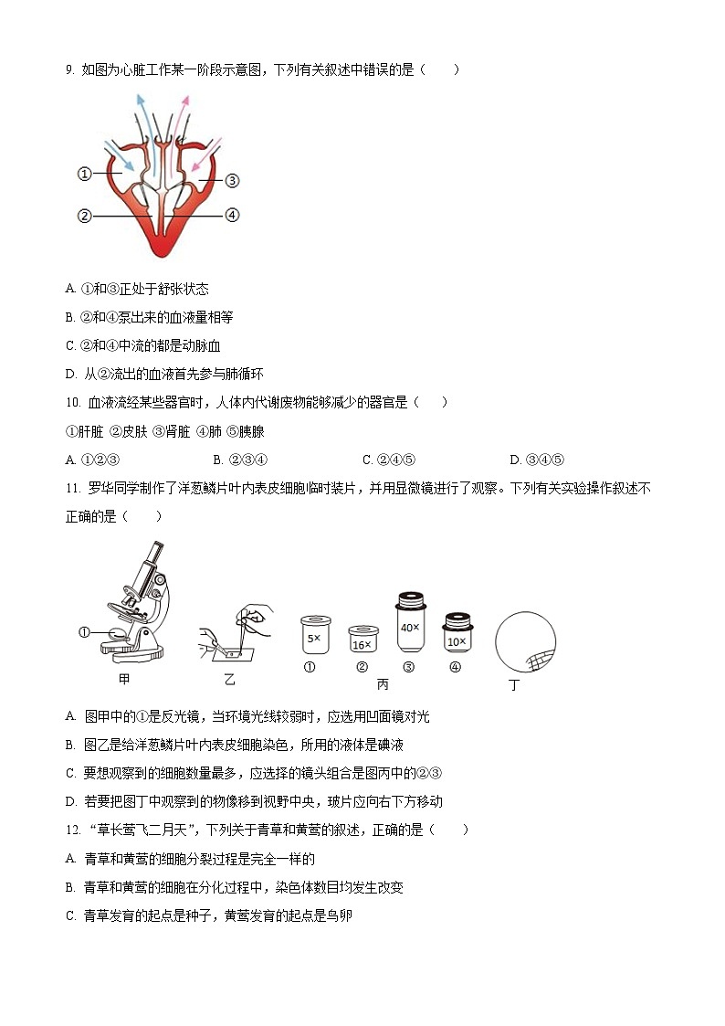 2024年山东省枣庄市薛城区八年级中考模拟预测生物试题（原卷版）第3页