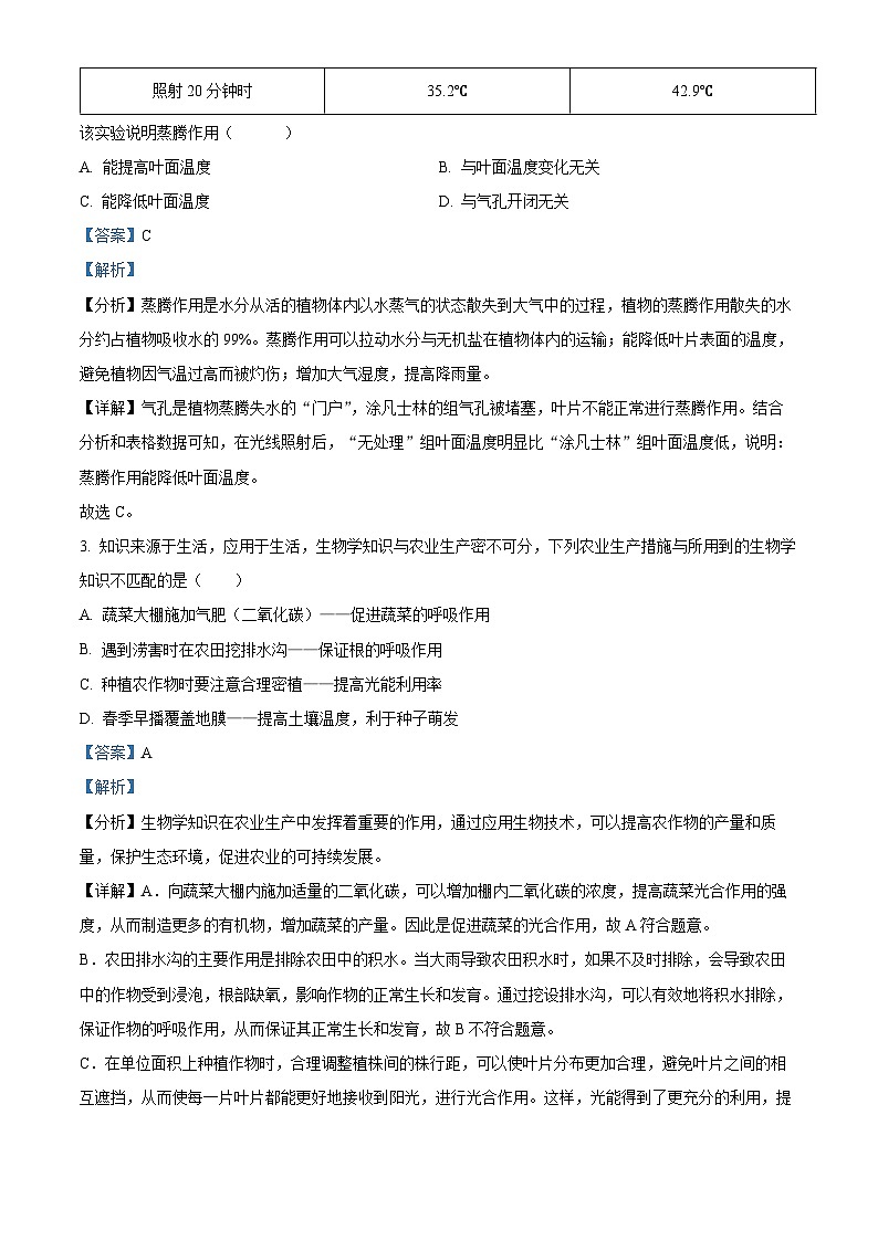 2024年山东省枣庄市薛城区八年级中考模拟预测生物试题（解析版）第2页