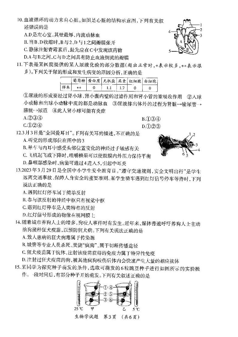 2024年河南省项城市中考第二次模拟考试生物试卷03