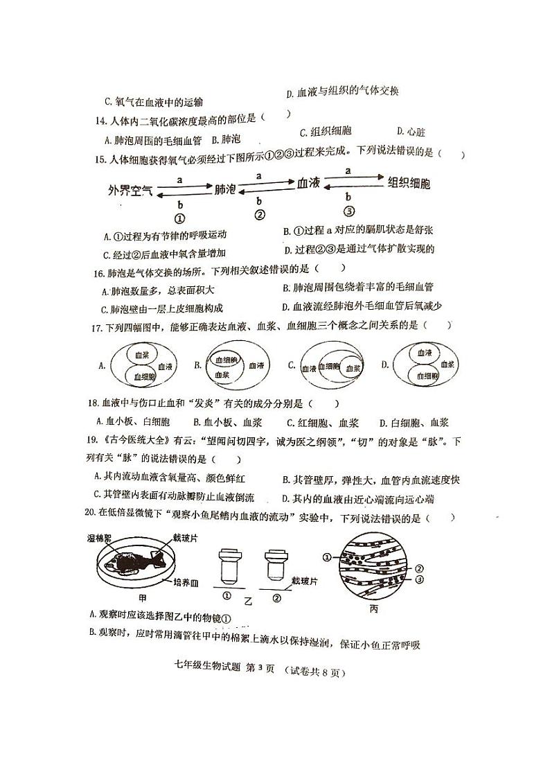 广东省江门市第二中学2023-2024学年七年级下学期第二次月考生物试题第3页