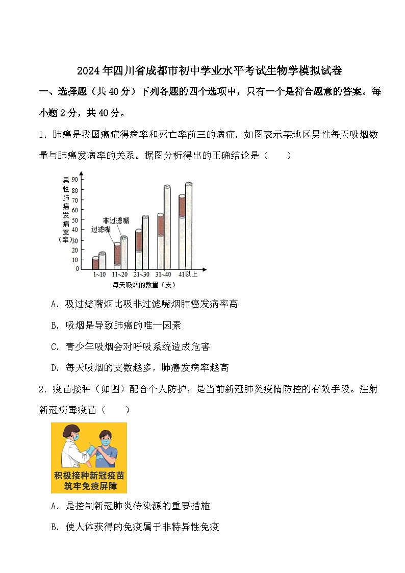 2024年四川省成都市初中学业水平考试生物学模拟试卷第1页