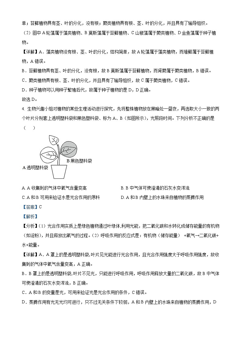 2024年山东省济南市槐荫区生物中考二模试题（原卷版+解析版）03