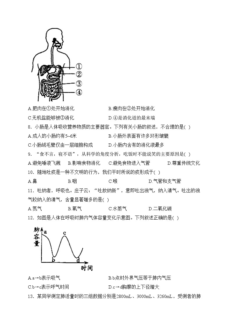 内蒙古自治区乌兰察布市初中多校2023-2024学年七年级下学期期中素养评价生物试卷(含答案)02