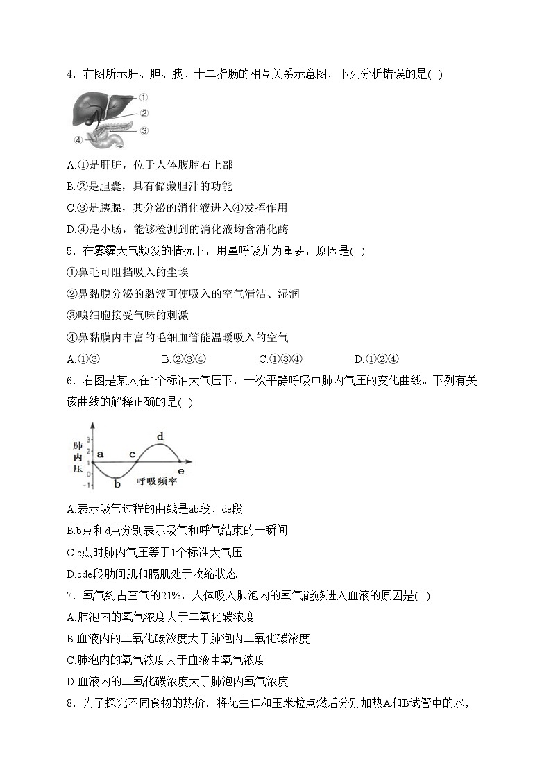 山东省潍坊市安丘市2023-2024学年七年级下学期期中考试生物试卷(含答案)第2页