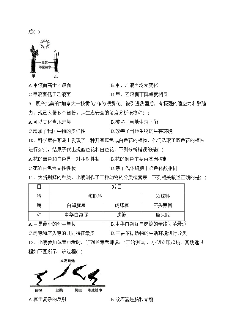 山西省2024届九年级下学期中考二模生物试卷(含答案)02