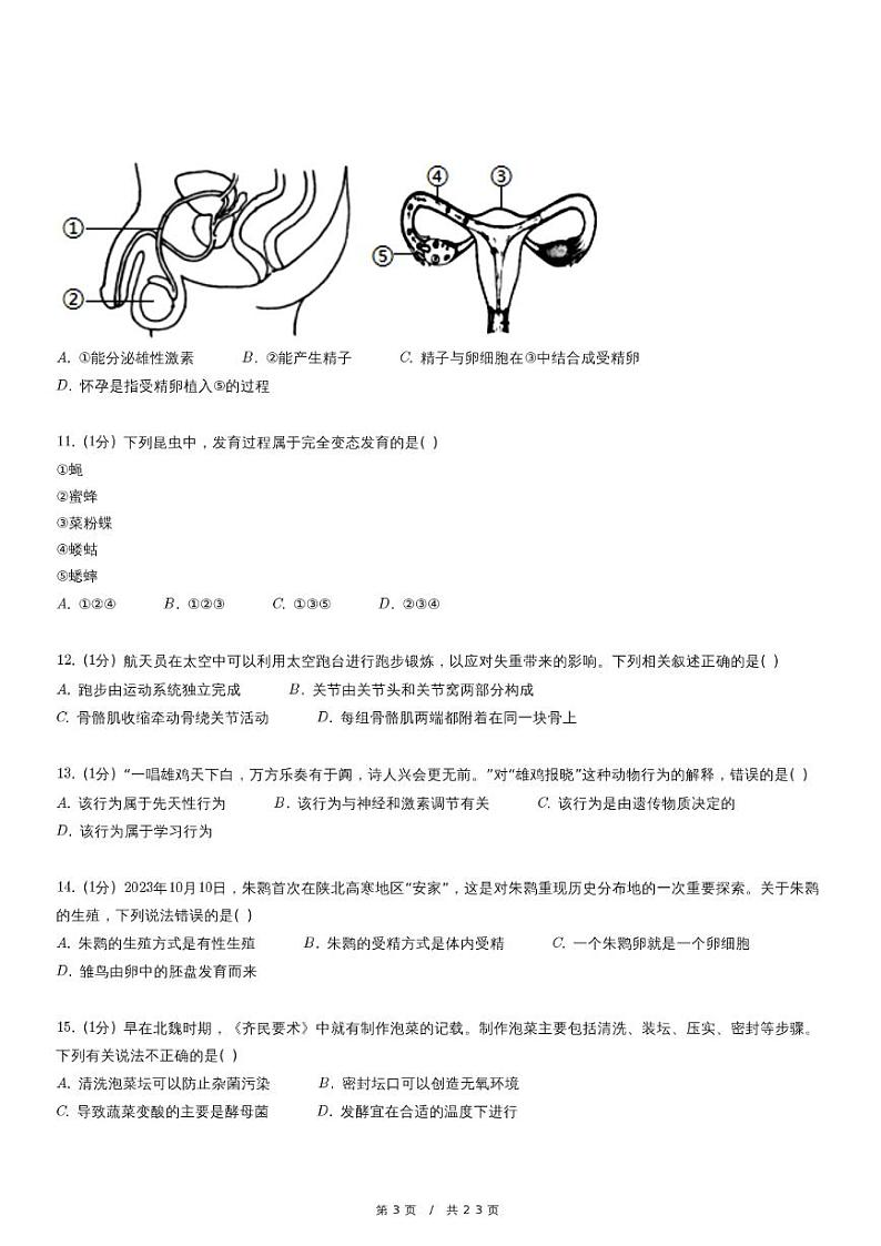 2024年陕西省西安市碑林区中考生物一模试卷03