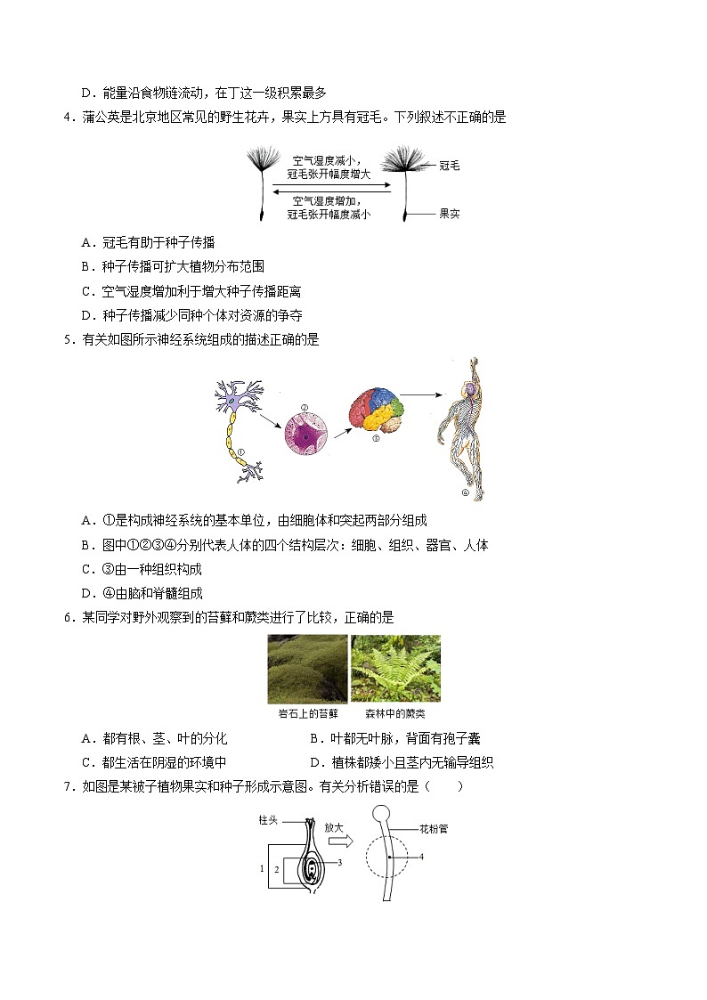 2024年中考第三次模拟考试题：生物（北京卷）（考试版）02