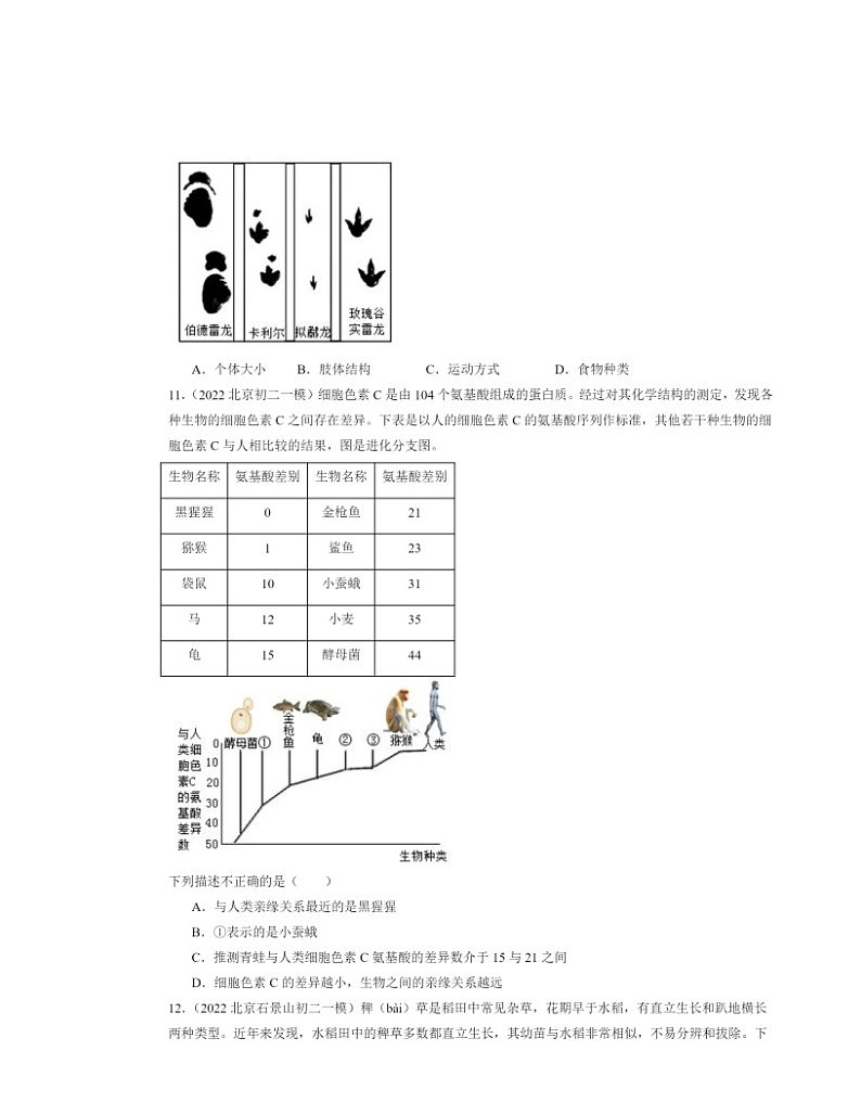 2022～2024北京初二一模生物试题分类汇编：生命起源和生物进化章节综合第3页