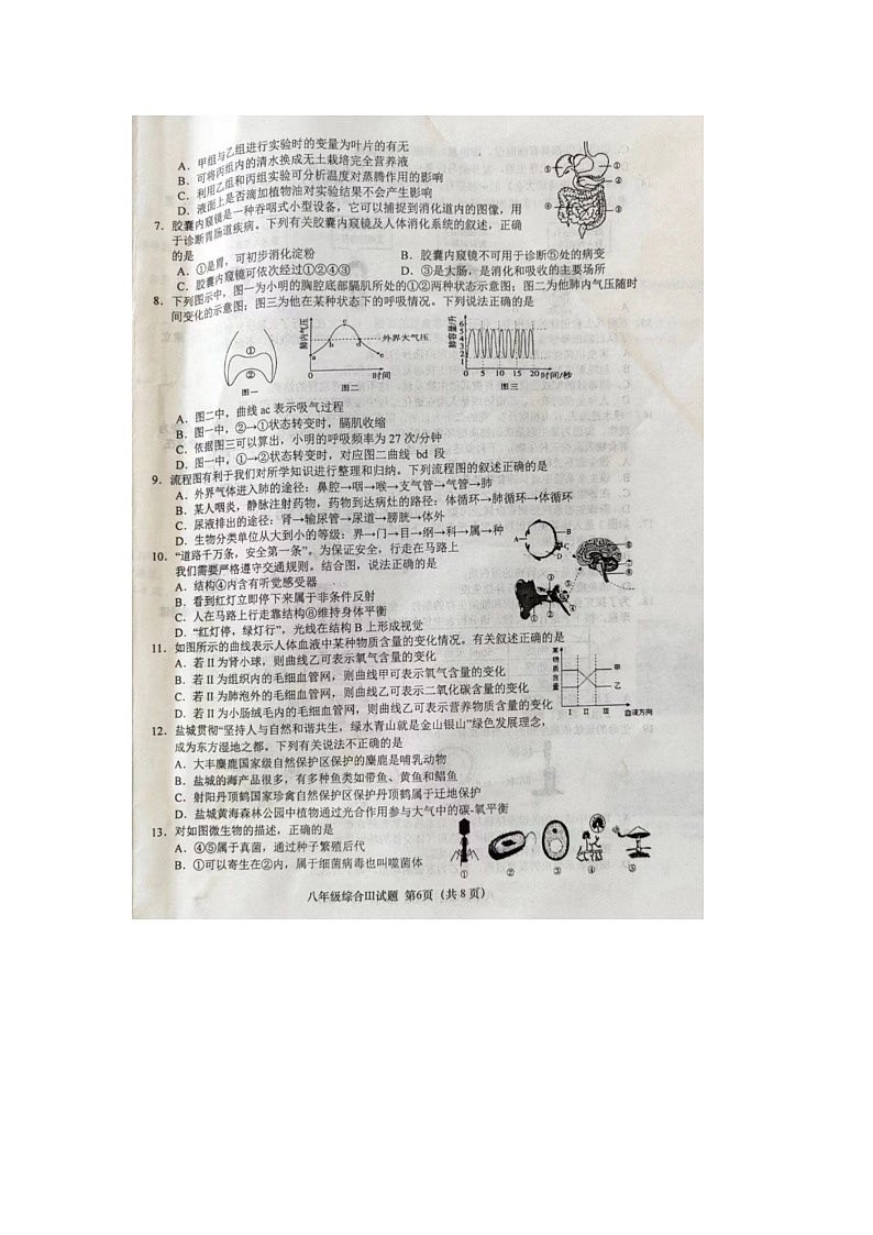 2024年江苏省盐城市阜宁县中考二模生物试题02