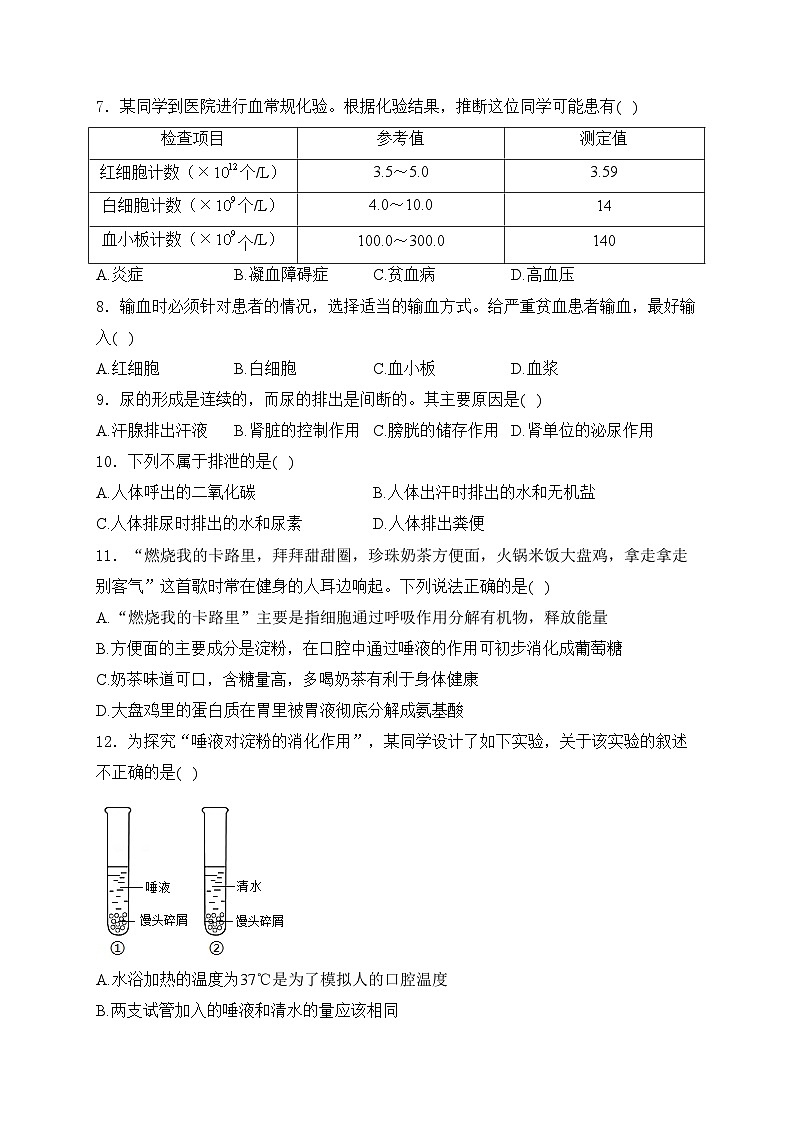 山东省枣庄市薛城区2023-2024学年七年级下学期期中考试生物试卷(含答案)第2页